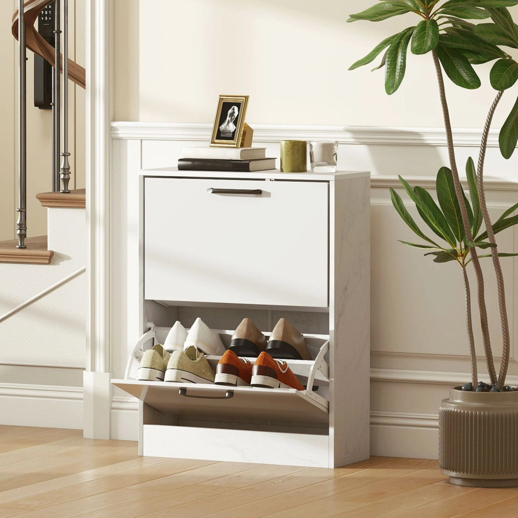 Armadio per scarpe con 2 ante a specchio e ripiani regolabili ¨C zephmum ¨C 60x24x80 cm bianco