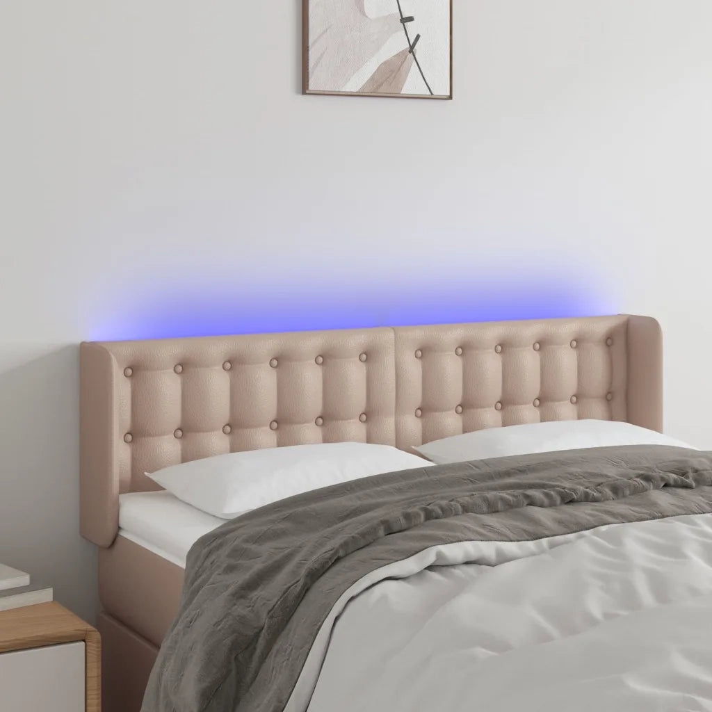 Testiera con LED-Testata Cappuccino a LED 147x16x78/88 cm in Similpelle