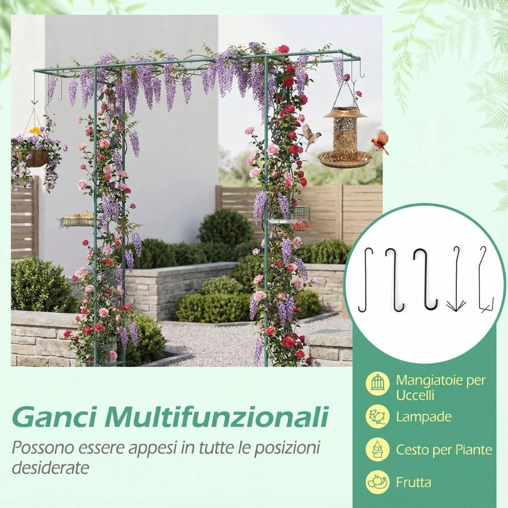 Pergolato a Arco da Giardino, Pergola da Esterno Decorativa in Metallo per Piante Rampicanti, Arco da Esterno per Feste, Matrimonio (Verde, Modello 1)