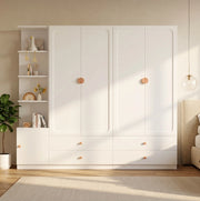 Armadio bianco con 3 aste appendiabiti e 4 cassetti; 225 x 45 x 200 cm
