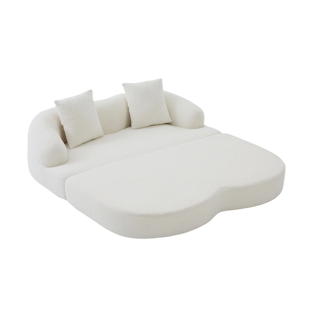 Divano letto a 2 posti pieghevole in chenille beige, multifunzionale per soggiorno e camera ospiti