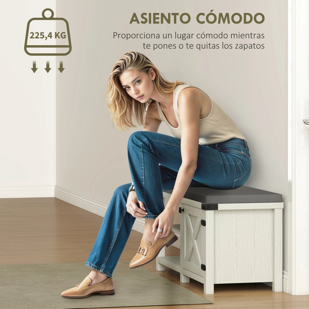 Scarpiera con Seduta ¨C zephmum ¨C Bianco Grigio 100x40x48 cm