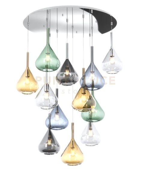SOSPENSIONE CROMO 12 LUCI TONDA VETRI 3X TR + 3X AM + 2X FU + 2X VE + 2X BL 1177CR-S12 T-MC