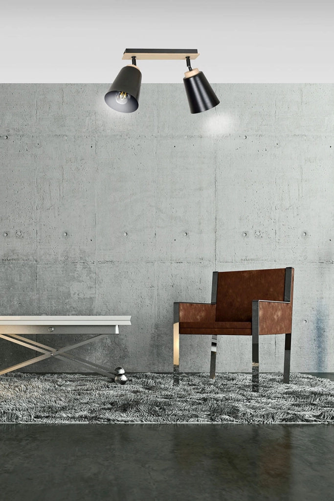 Plafoniera Emibig Atlas 2 luci E27 nero legno 55cm