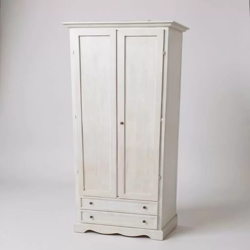 Armadio 2 porte 2 cassetti legno shabby bianco anticato 87x40x192 - Mobili 2G