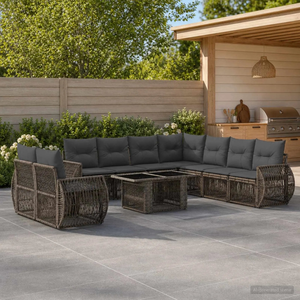 Set Divano da Giardino 10 pz Grigio e Grigio Scuro polyrattan 3436964