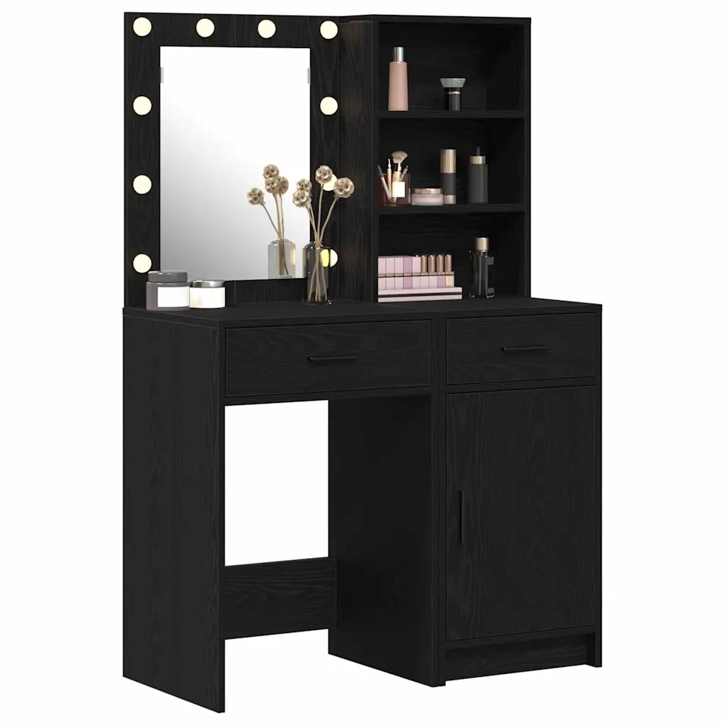 Set da Toeletta | Tavolo da Trucco con LED con cassetto 2 pz Rovere Nero