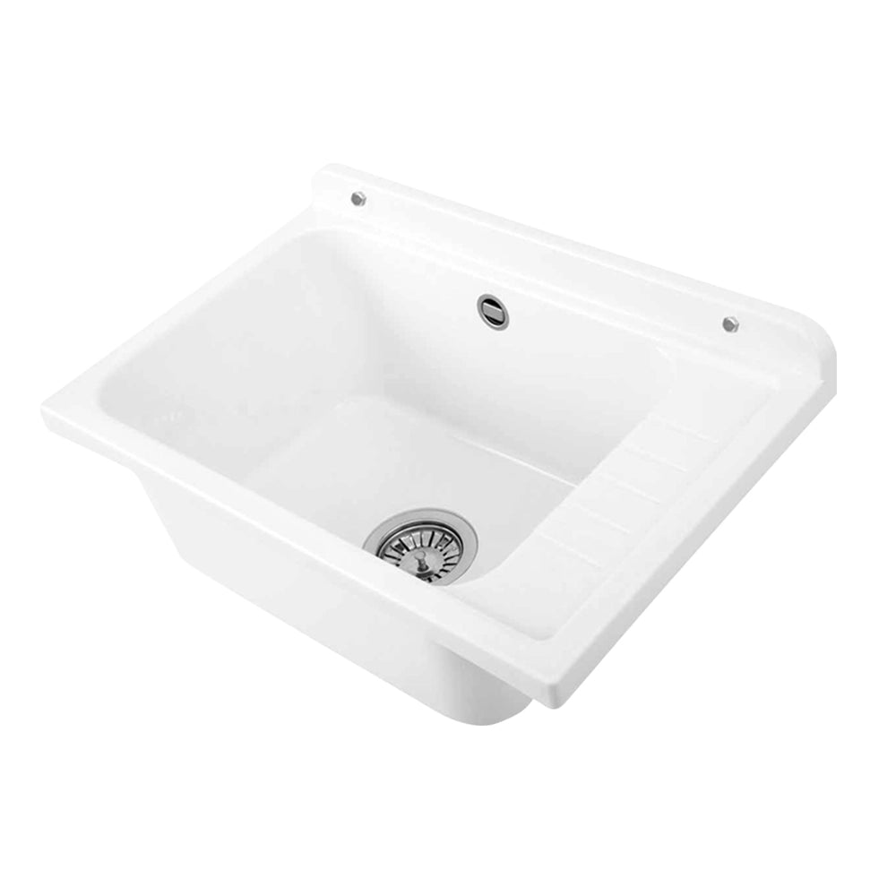 Pilozzo da muro 58x38 bianco PVC piletta in acciaio inox 9 cm inclusa