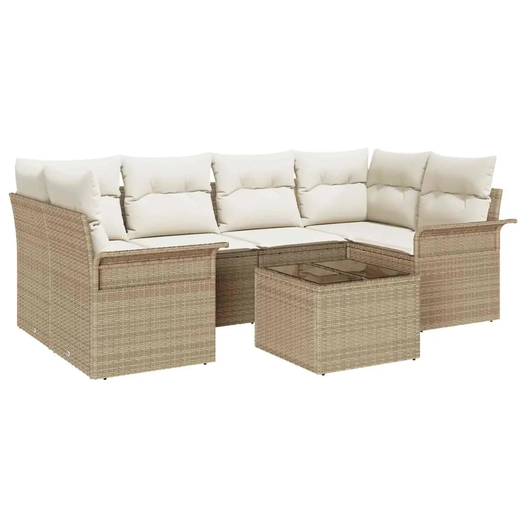 Set Divano da Giardino 7 pcs Beige Poly Rattan