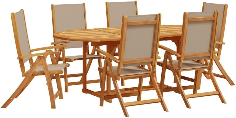 Set da pranzo da giardino 7 pezzi in legno massello di acacia e textilene, set tavolo e sedie da giardino, tavolo terrazza esterna e sedie, set terrazza, mobili da giardino esterno - 3279315