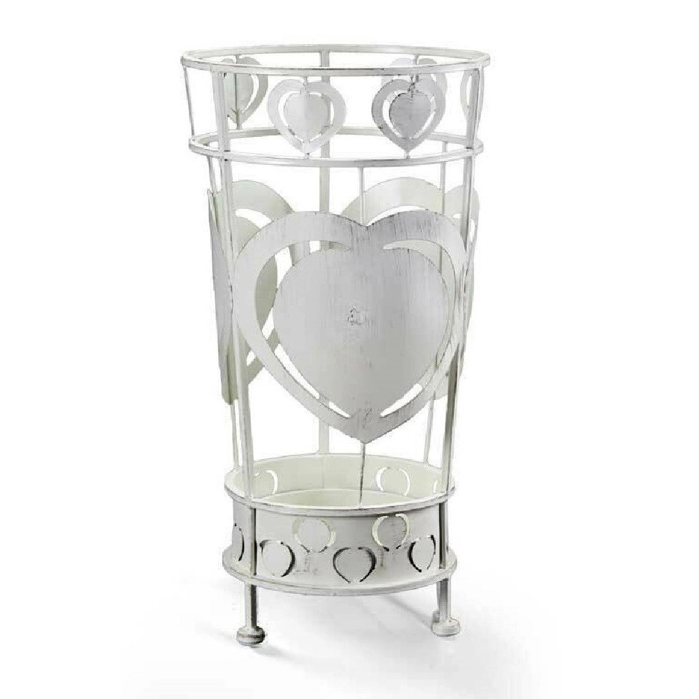 Trade Shop - Porta Ombrelli Con Cuore Anticato Design Tondo Bianco 22x47cm In Metallo 657801 -