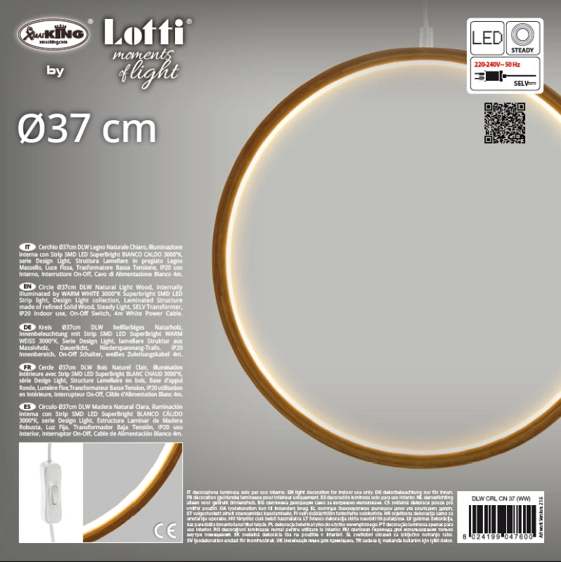 Cerchio 37cm led Legno Chiaro