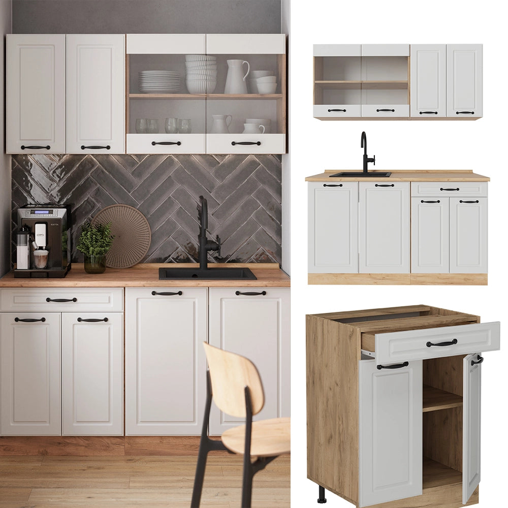 Vicco Cucina monoblocco Casa di campagna bianca/quercia dorata 140 cm , PL Antracite