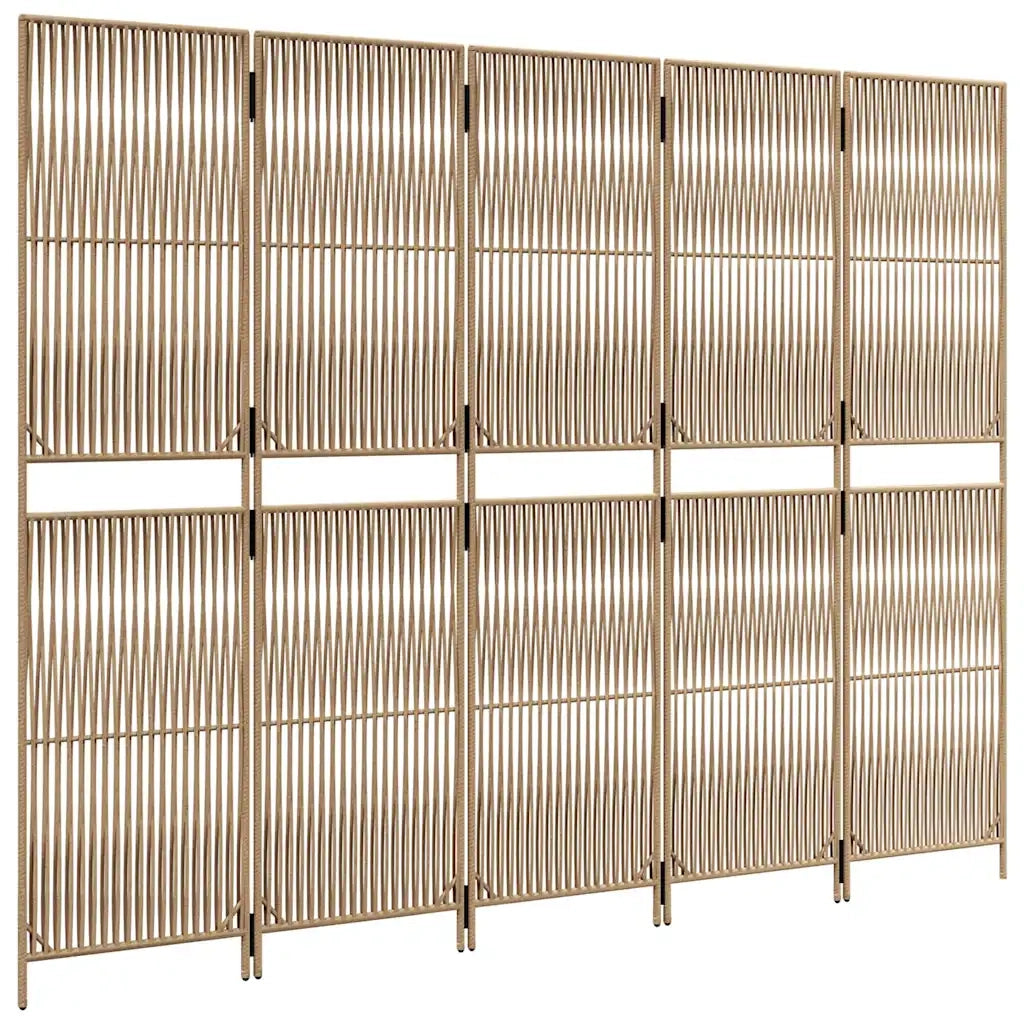 Divisorio per Ambienti a 5 Pannelli Beige in Polyrattan 365383