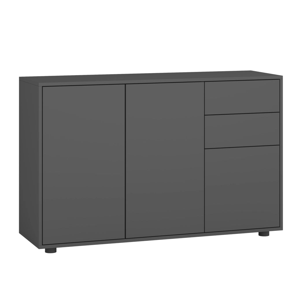 Credenza Paarl Comò con 3 Ante e 2 Cassetti 74x117x36 cm - Grigio Scuro Opaco [en.casa]