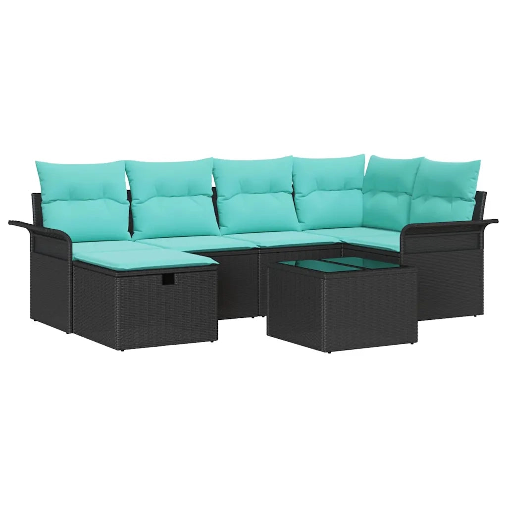 Set Divano da Giardino con cuscino 7 pcs Nero Poly Rattan 3360227