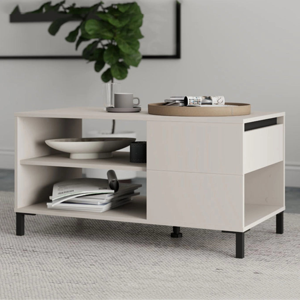 Salentina, Tavolino da Salotto un Cassetto, 102x55x52h cm Bianco Crema