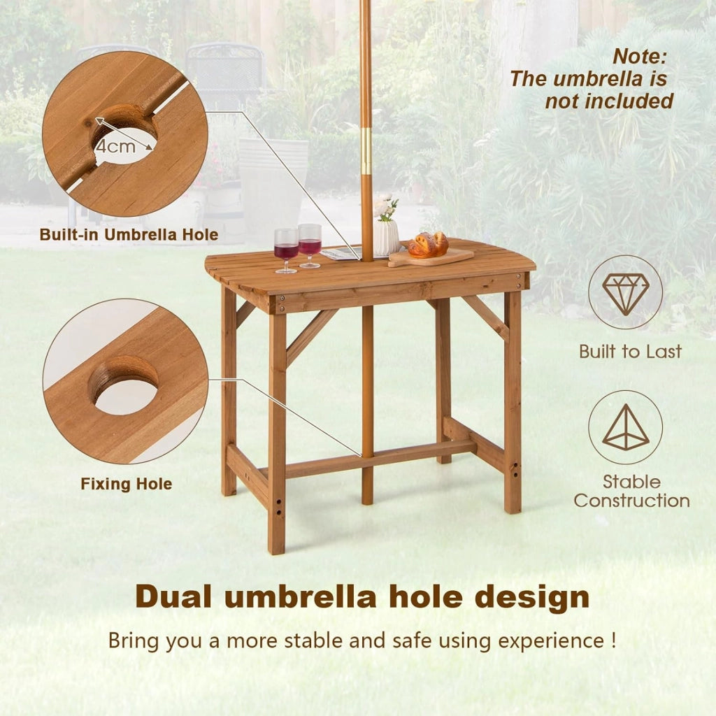 Tavolo da Giardino in Legno di Abete, Tavolo da Pranzo con Foro per Ombrellone, Tavolo Ausiliare con Portata di 180 kg, Tavolo da Salotto per 4-6 Persone, 100 x 60 x 75 cm, Naturale