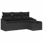 Set di divani con cuscino 4 pz | Set Salotto da Giardino Nero polyrattan