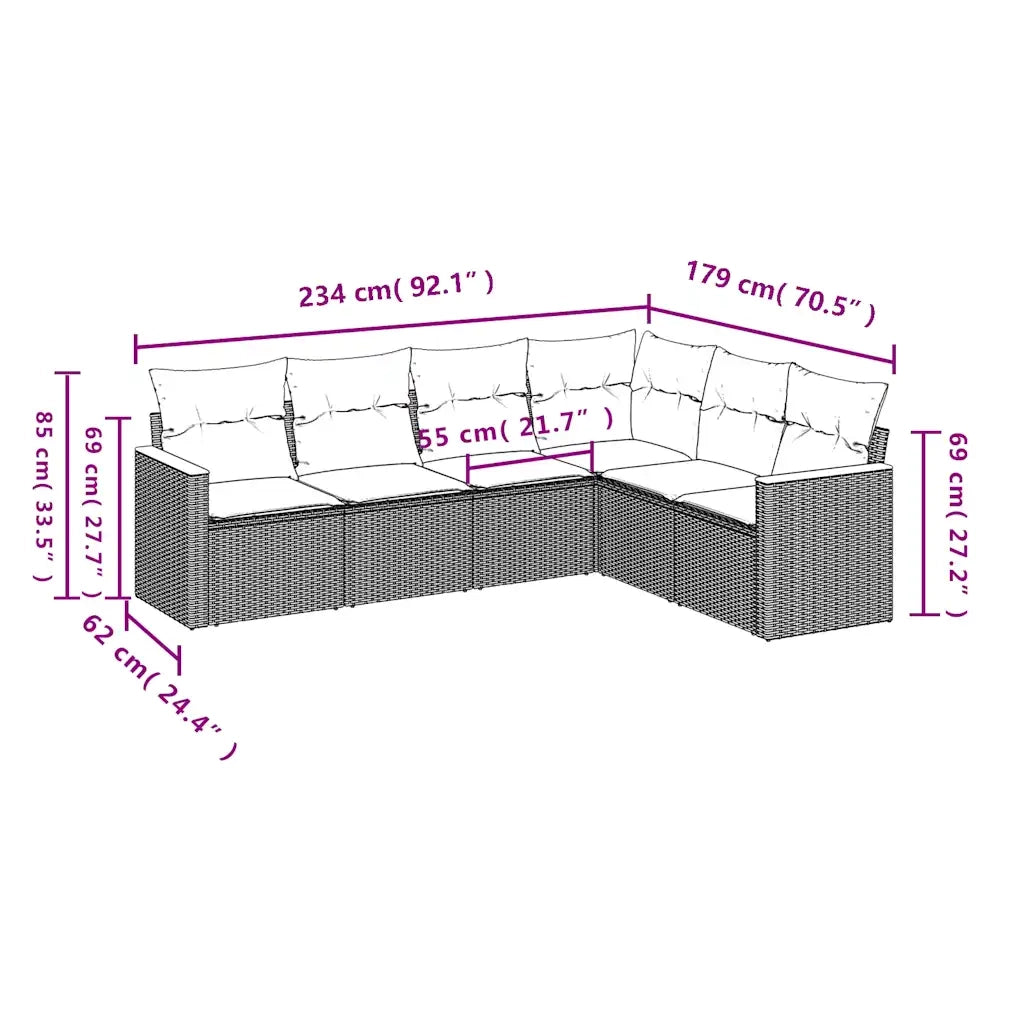 Set Divani da Giardino 6 pz con Cuscini Grigio in Polyrattan 3226005