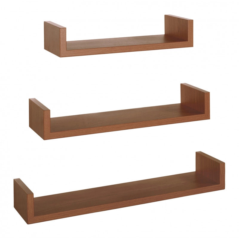 Set di 3 Mensole da Muro, Mensole Muro Design, Mensola da Parete, Ciliegio, 60x8 p15,5 cm, 50x8 p15,5 cm e 40x8 p15,5 cm - Calamita