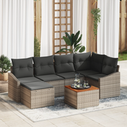 Set Divano da Giardino con Cuscini in 7 pezzi Grigio Polyrattan Acacia