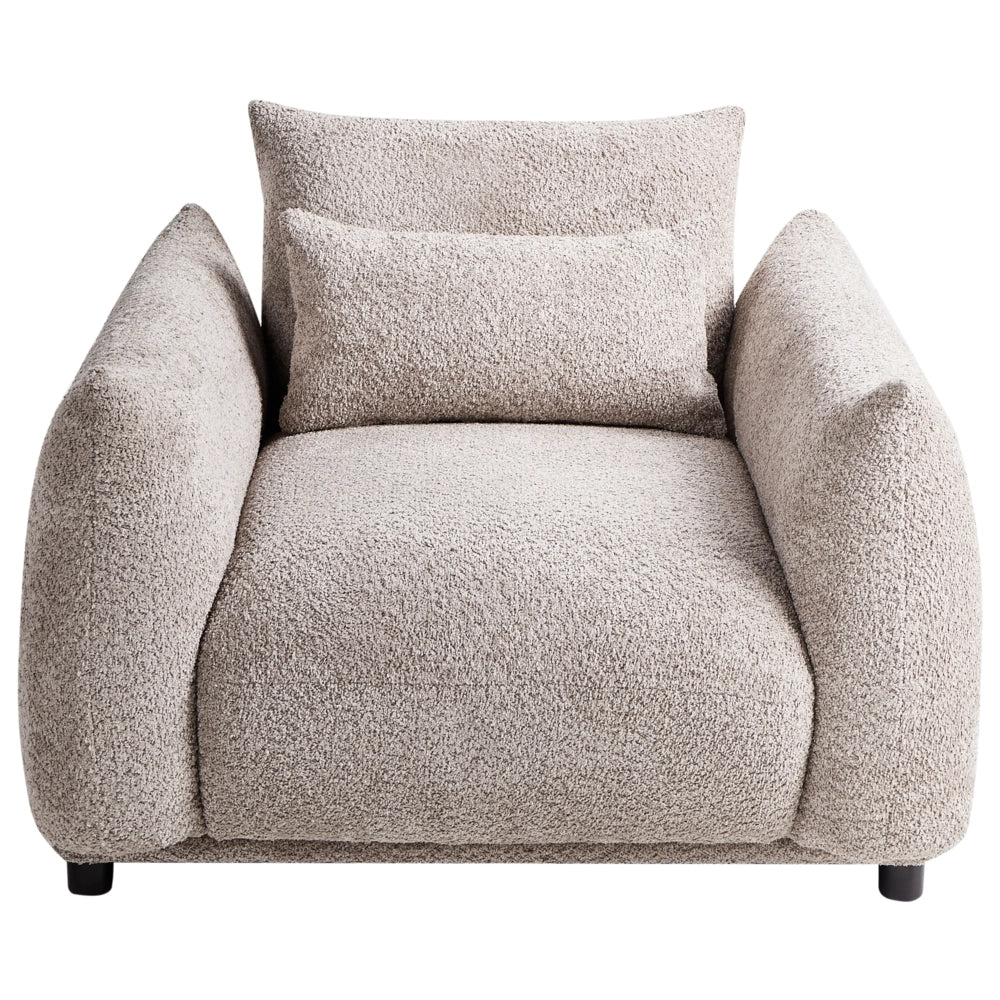 Poltrona in tessuto bouclè beige e gambe nere Schienale Curvo Stile Retro Glam Art Decor