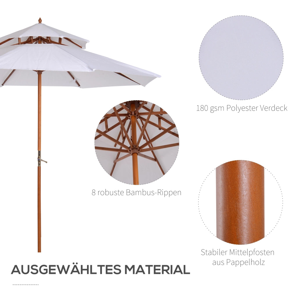 Ombrellone da giardino in legno doppio tetto ¨C zephmum ¨C bianco 300x300