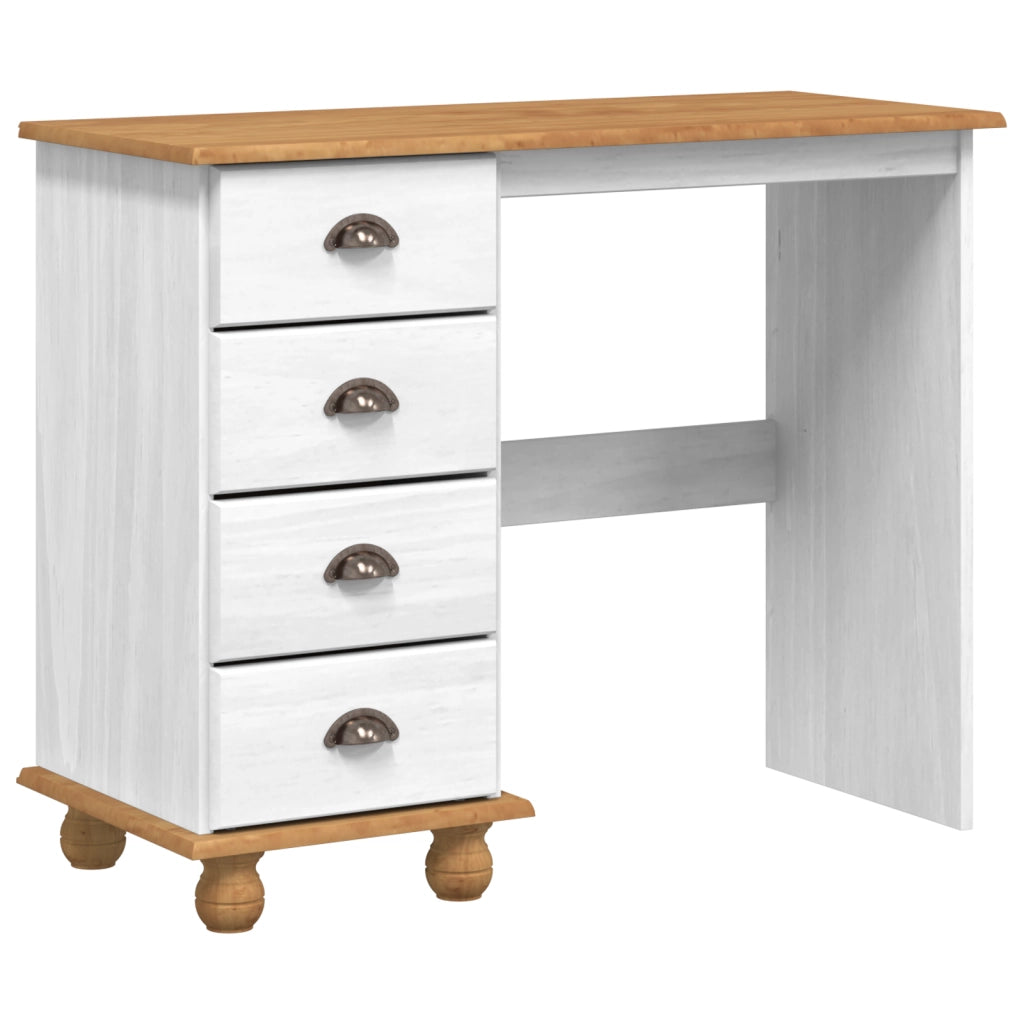 Scrivania 'ASKIM'con cassetti Bianca 95x40x75 cm in legno massello di pino