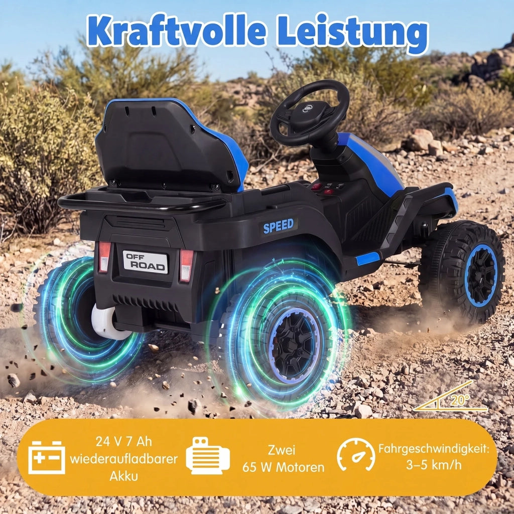 Trattore Elettrico per Bambini da 3 Anni 24V con Telecomando 2.4 GHz, Blu, Robusto e Facile da Usare per Giardino