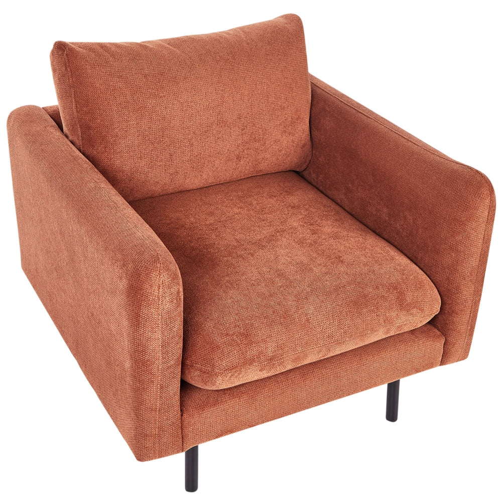 Set da salotto con divano 3 posti e poltrona  imbottita in tessuto ciniglia marrone dorato e gambe nere Stile Retrò Moderno