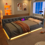 Letto Divano con Rete a Doghe ¨C MINIMAL ¨C Grigio, Lino, LED, USB, 90x200