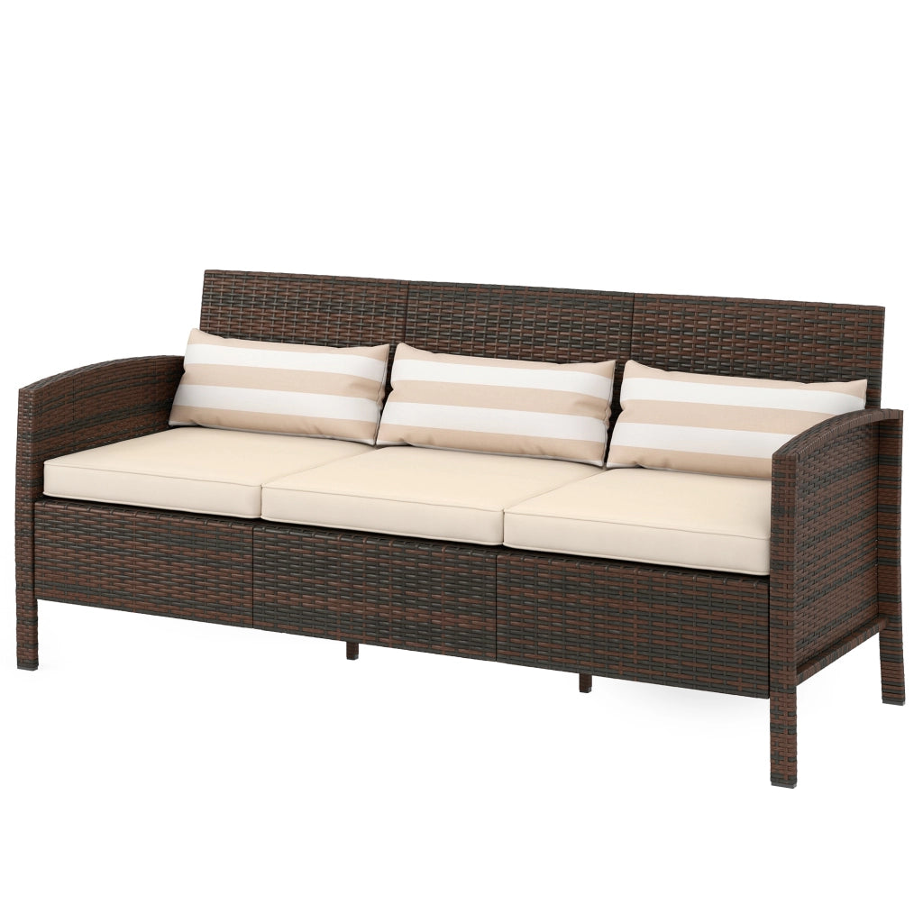 Divano 3 Posti da Esterno in Rattan PE con Cuscini Sfoderabili ¨C zephmum ¨C Marrone, 173x68x78 cm