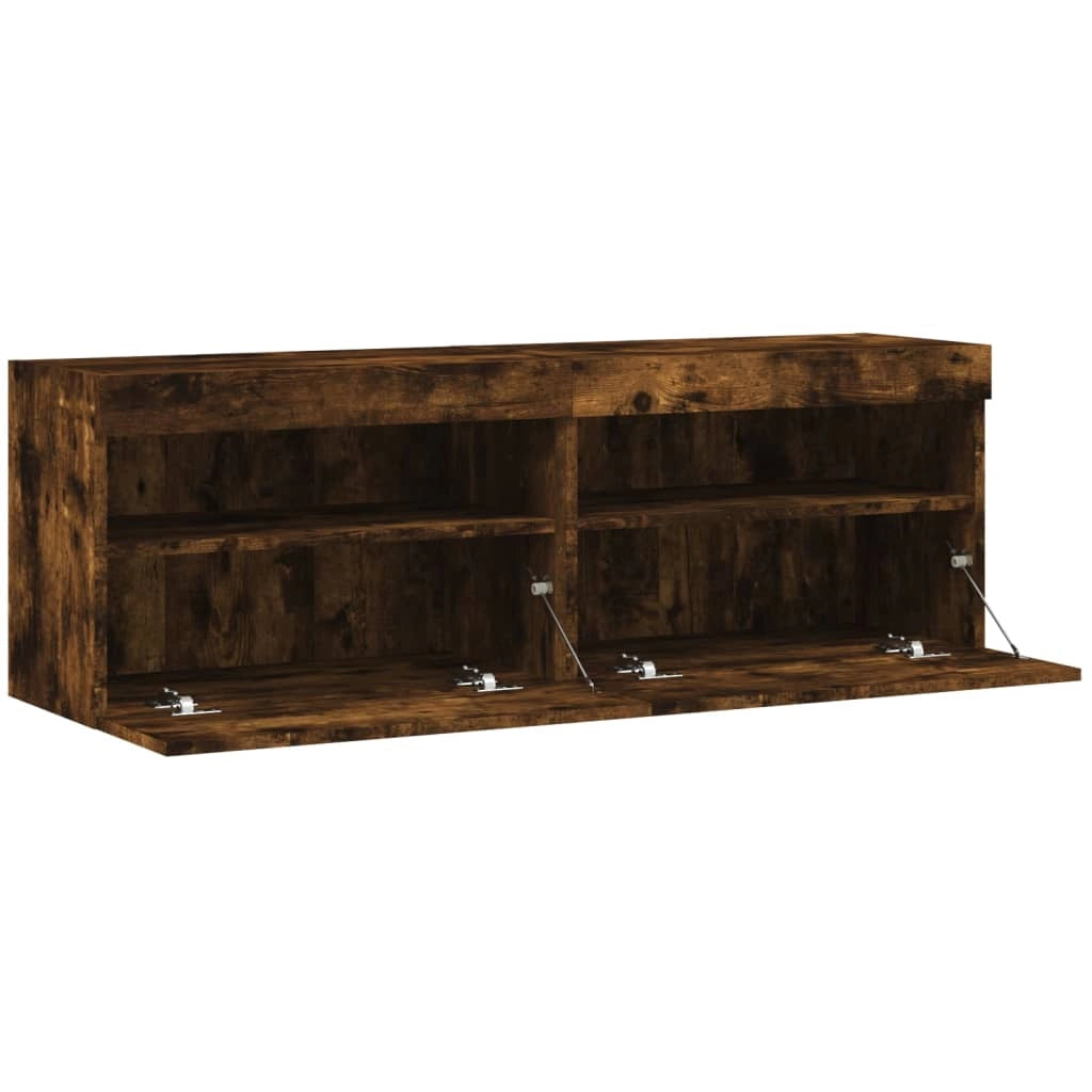 Mobile TV multimediale da parete mensola TV credenza mobile TV sala da pranzo soggiorno camera da letto e luci LED 2 pezzi rovere affumicato 60 x 30 x 40 cm marrone 02_0029142