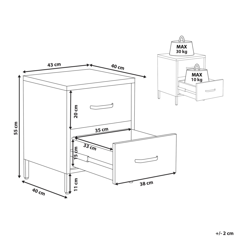 Comodino in Acciaio Verde menta Design Industriale 2 Cassetti Camera da Letto Mobili Contenitori
