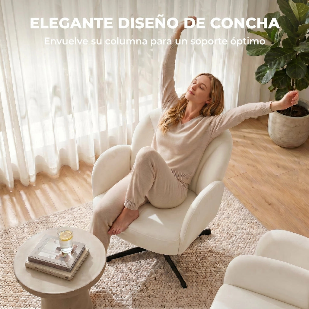 Poltrona girevole in velluto con schienale a conchiglia e cuscino a molle crema ¨C zephmum ¨C crema