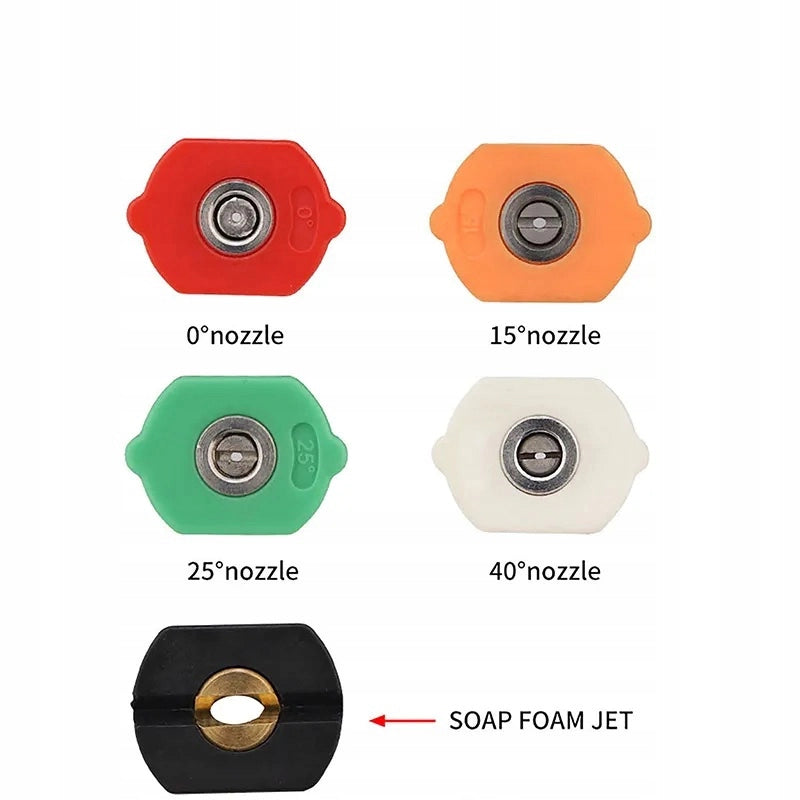 Set di Ugelli per Idropulitrice con Lancia e Schiumogeno – 5 Ugelli (0°, 15°, 25°, 40°, 60°) | Max 250 Bar, 60°C