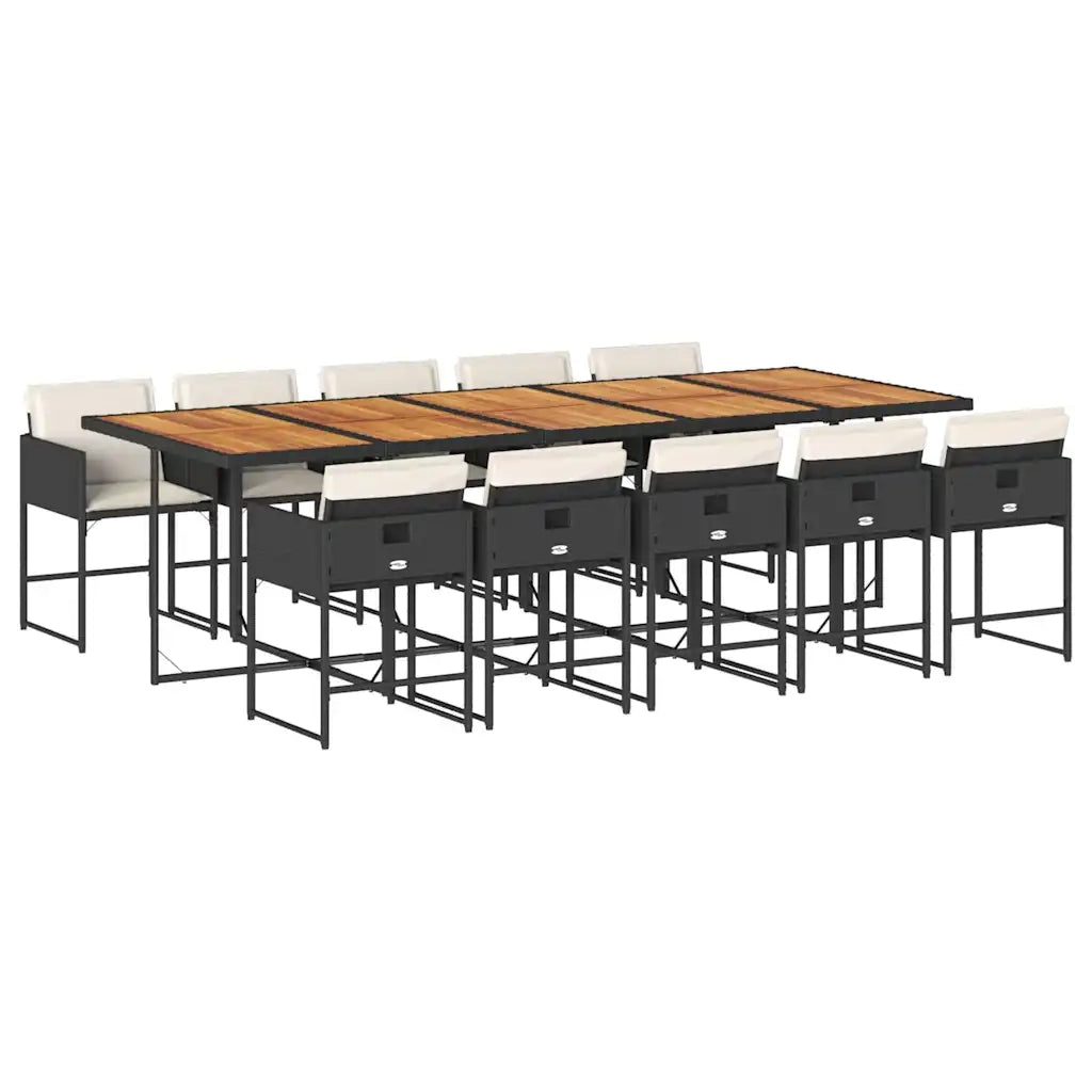 Set da Pranzo da Giardino 11 pz con Cuscini in Polyrattan Nero