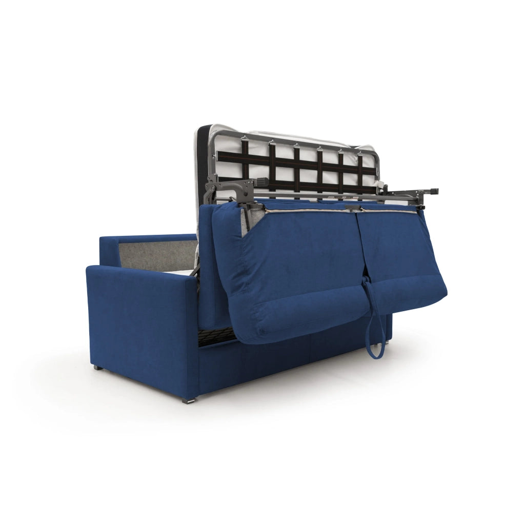 Margot Divano letto matrimoniale con schienale morbido alto in tessuto T02 176 cm (mat. 140x197) blu