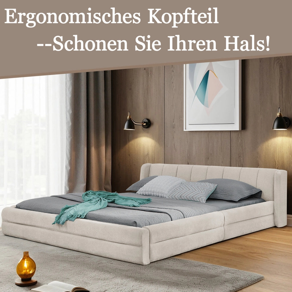 Letto Matrimoniale 140 x 200 cm; in Ciniglia; Schienale Ergonomico; Beige