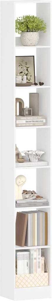 Libreria a 7 Ripiani, Scaffale Libreria, 24 x 30 x 214 cm, per Soggiorno Studio Ufficio Camera da Letto, Bianco BC79703X