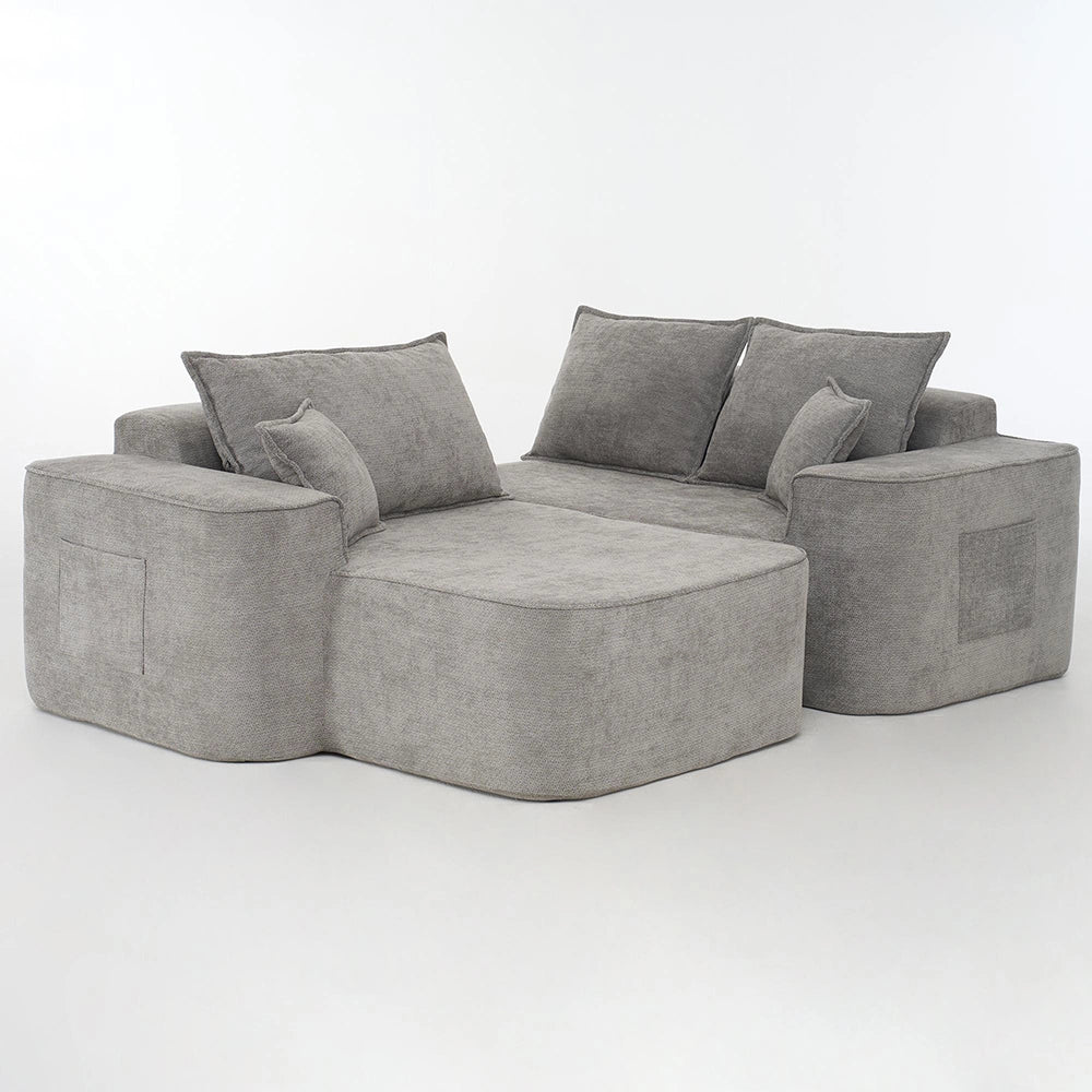 Divano angolare modulare "Cloud Couch" - Xylo - 262 cm con chaise longue, seduta profonda XXL, tessuto chenille grigio