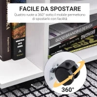 Mobile TV Moderno con Ripiani, Mobiletto Porta TV da 42" con Ruote Girevoli a Freni, 2 Piccolo Ripiani Laterali per Soggiorno e Camera da Letto, 80x40x40 cm, Bianco