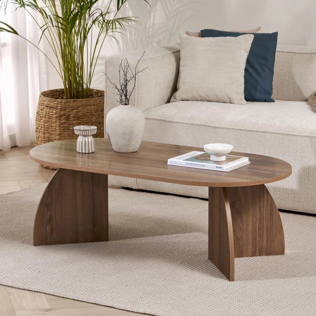 Nohaza, Tavolino da Salotto Forma Ovale, 120x60x40h cm Marrone Noce