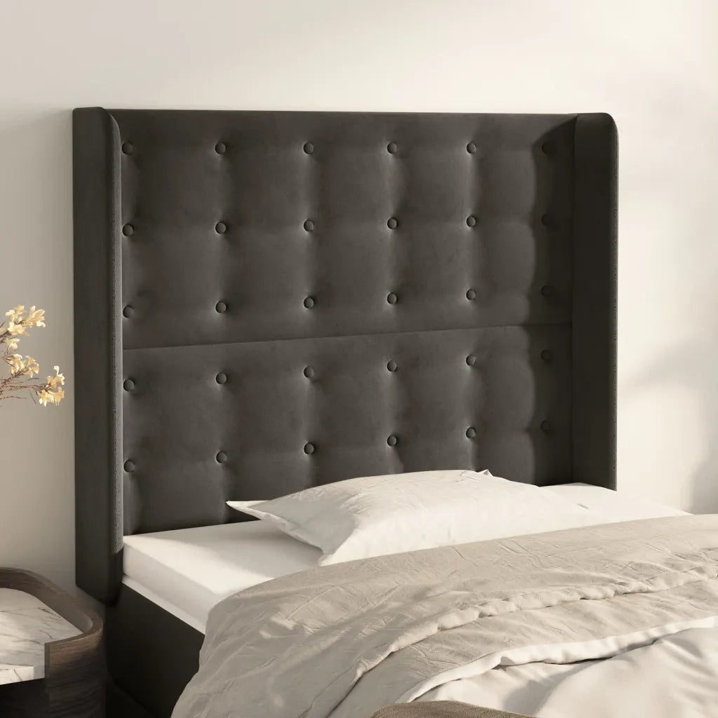 Testiera | Testata ad Orecchio Grigio Scuro 83x16x118/128 cm in Velluto