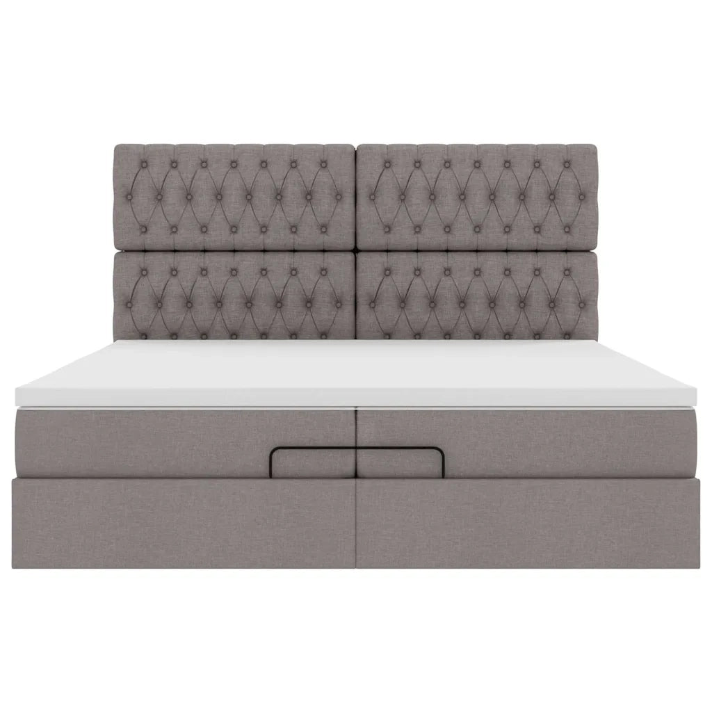 Struttura Letto Pouf con Materassi Tortora 200x200 cm Tessuto 3314118
