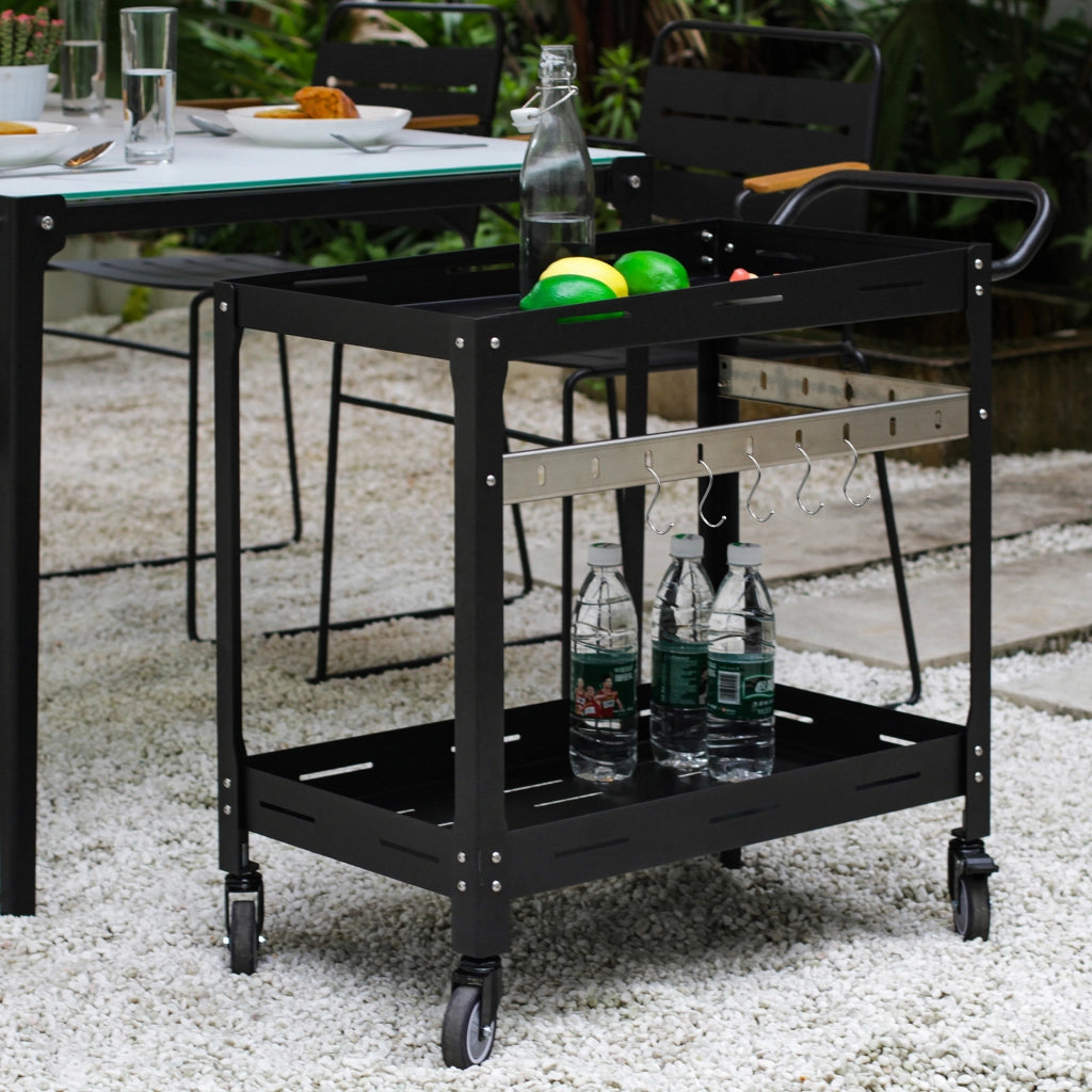 Carrello Portavivande Bard in Acciaio con 2 Ripiani e Ruote 72x77x38 cm - Nero casa.pro