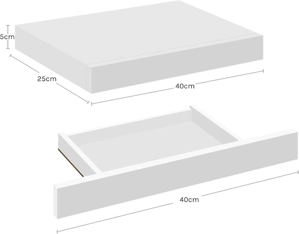 Mensola da Muro, Scaffale Parete Moderno, Mensola con Cassetto in MDF per Soggiorno, Camera da Letto, Cucina, 40x25x5cm Bianco, RG9344ws