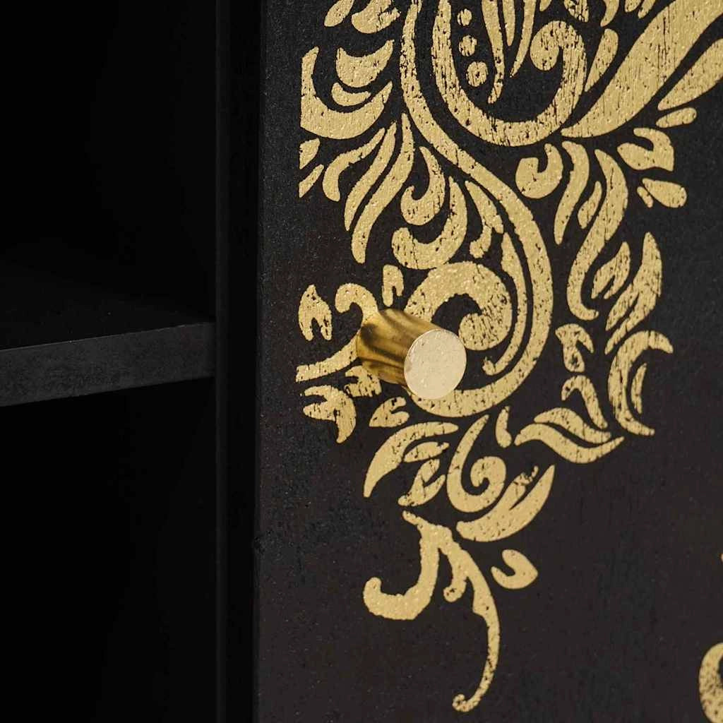 Mobile porta TV rettangolare moderno con contenitore 80 x 33 x 46 cm in legno massello di mango nero 02_0057892