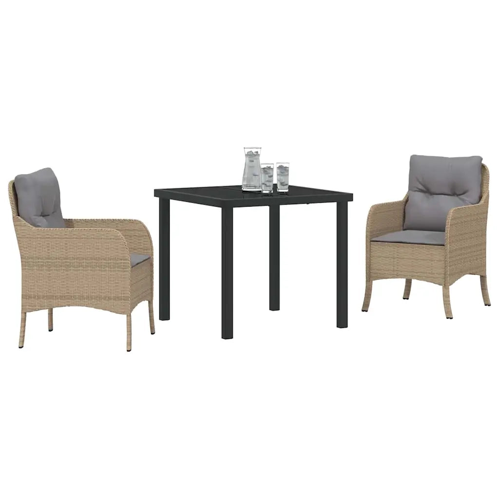 Set da Pranzo per Giardino con cuscino 3 pcs Beige polyrattan 3380176
